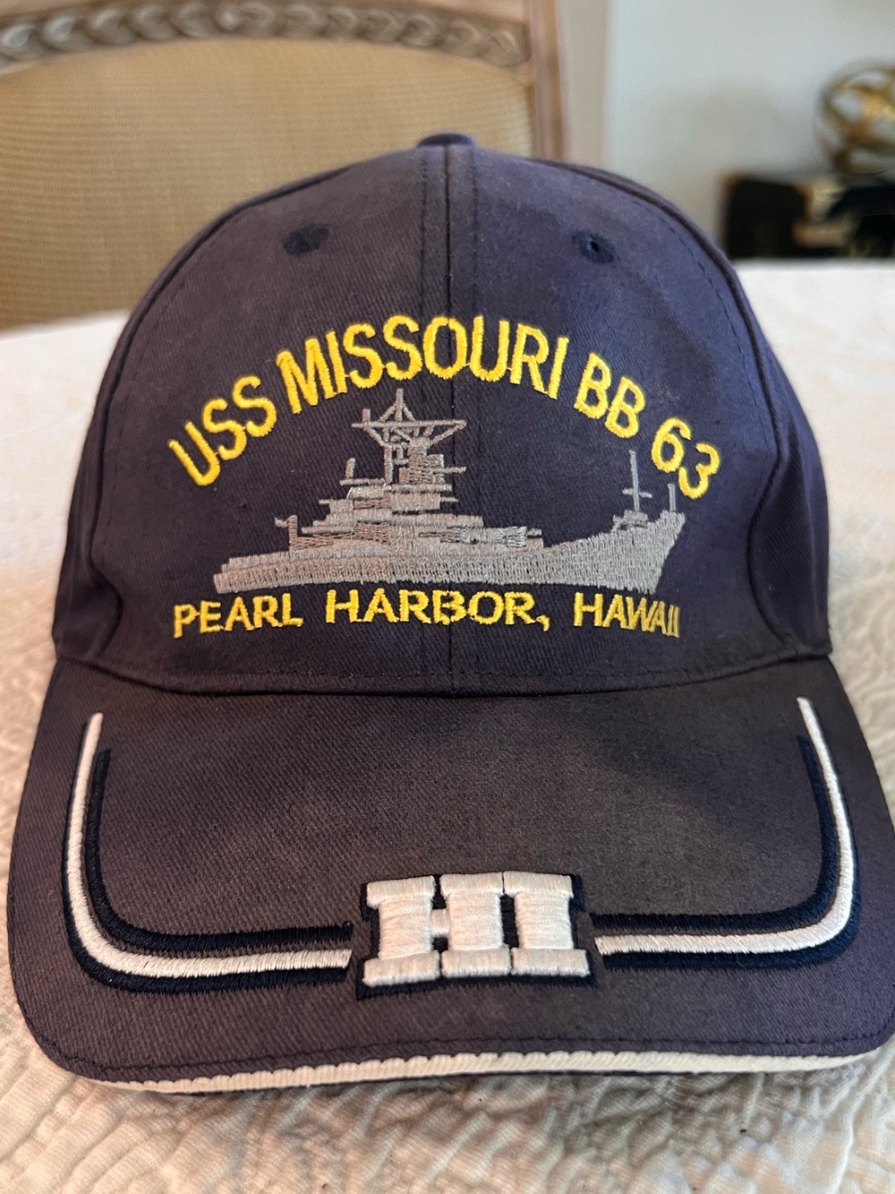 USS Missouri BB-63 Embroidered Navy Baseball Cap - Pearl Harbor, Hawaii